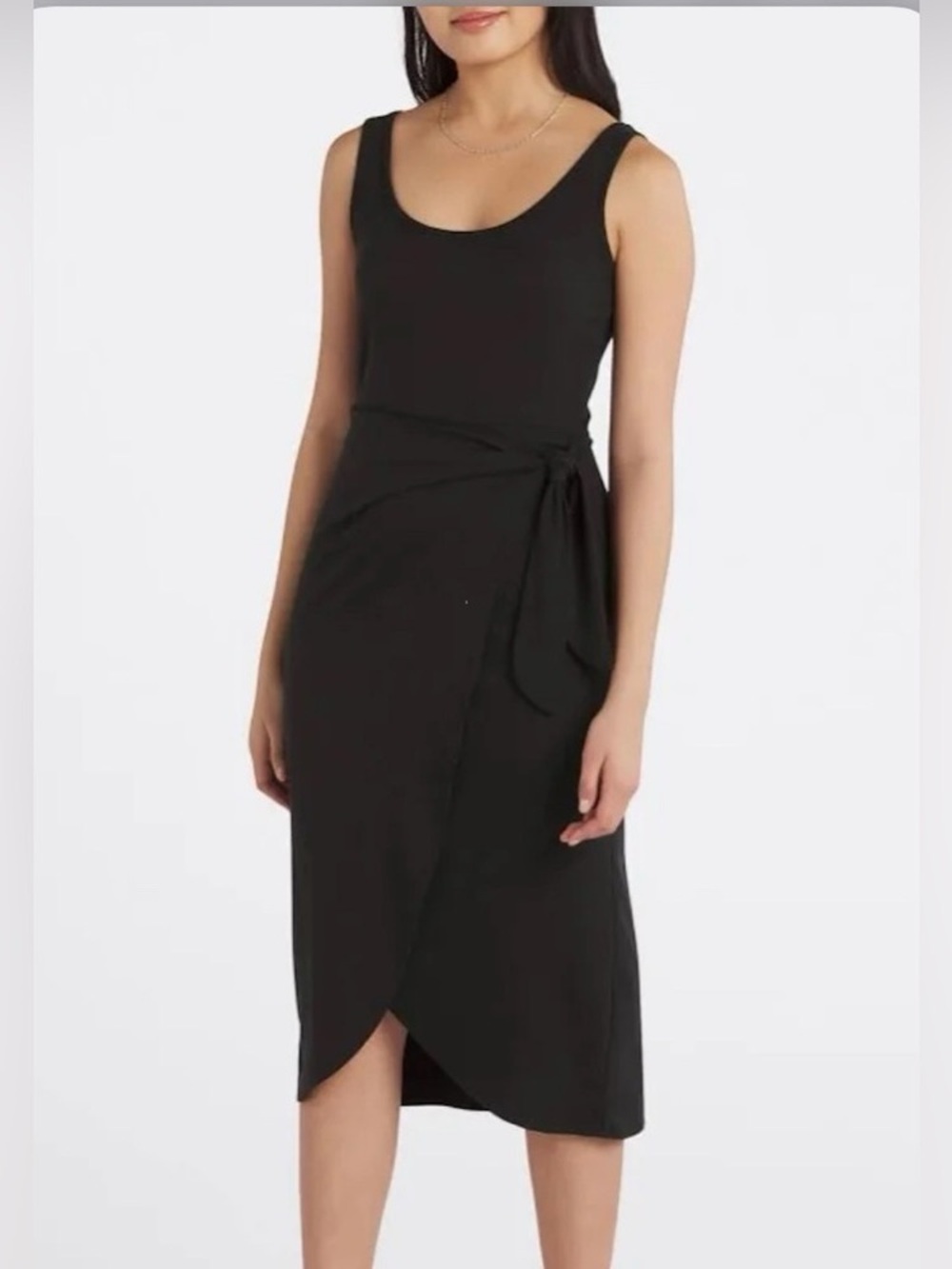 nine britton Black Sleeveless Faux-Wrap Midi Dress w/ Side Tie Women’s XL NWT